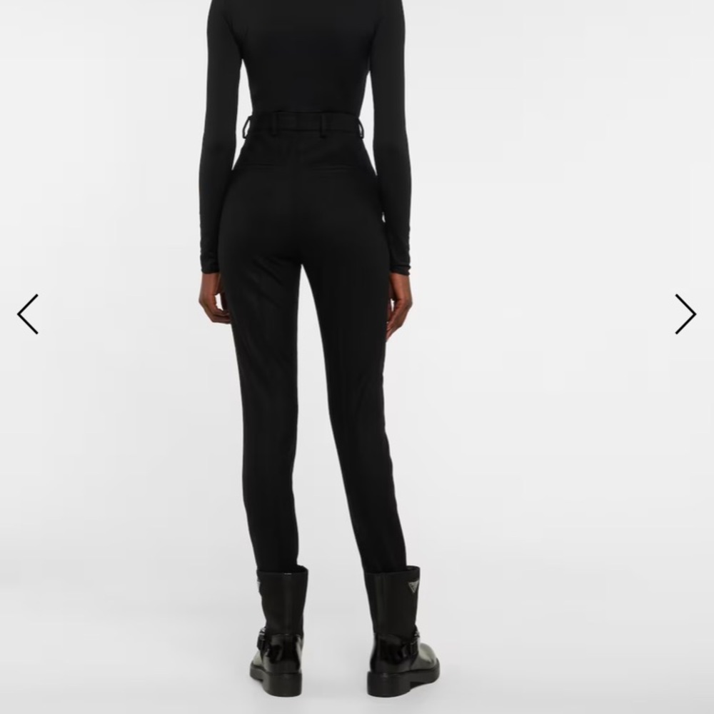 PRADA Women’s Black Stretchy Wool Logo-Plaque High Waisted Stirrup Leggings (44) - Picture 2 of 15